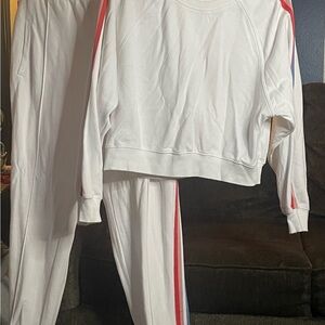 White Tracksuit with Red and Blue Stripes